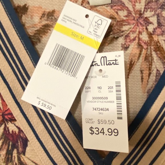 Vintage America Beige Floral Print Smocked Flutter Sleeve Top Size M NWT - Picture 9 of 11